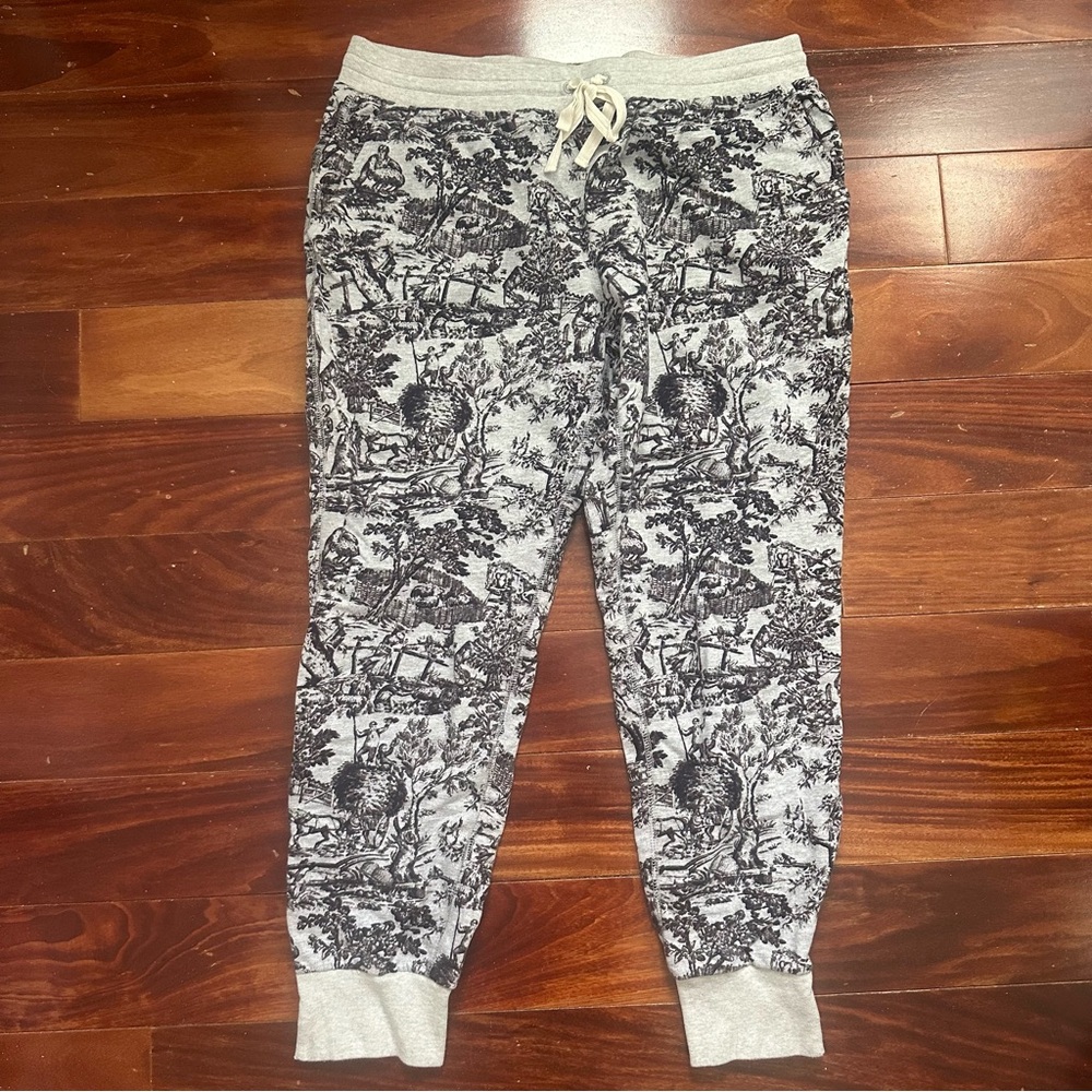 J Crew Gray & Black Toile Print Patterned Joggers Size M